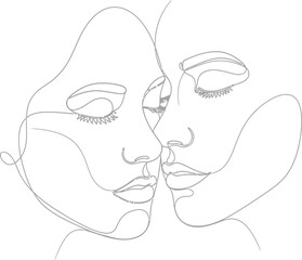 Minimalist line art of two faces in love expressing intimacy and connection