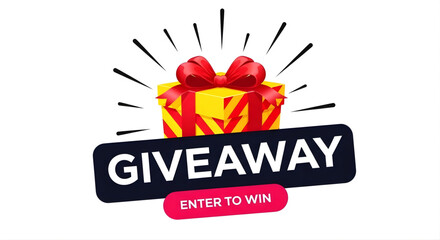 Giveaway gift box with enter to win text and rays