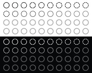 Segmented Circle Icon Set for Info্‌graphic, UI Loading, and Progress Indicator  Line, Dashed, and Dotted Pie Charts.