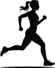 Woman running silhouette isolated on white background