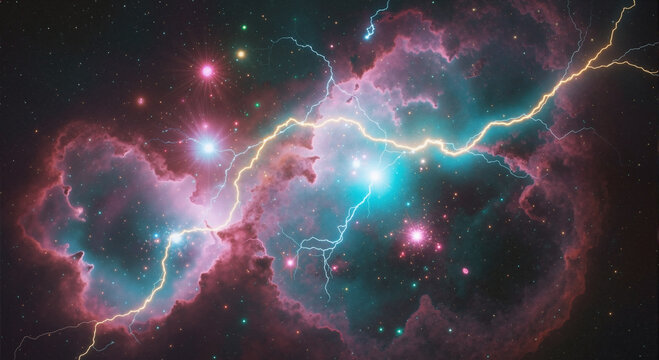 Cosmic Lightning Storm Nebula - Powered by Adobe