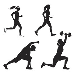 Fitness silhouettes of people doing exercises