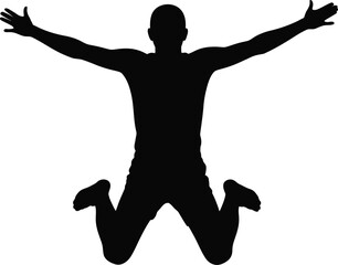 Man jumping with arms outstretched silhouette isolated on white background