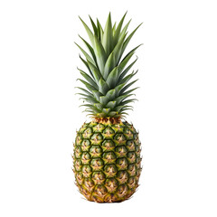 Whole ripe pineapple with green spiky leaves isolated on transparent background