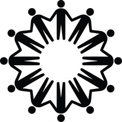 Circle of people holding hands silhouette isolated on white background