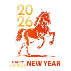 Chinese New Year 2026. Year of the Horse. Symbol of the traditional New Year. Graceful red horse for design and printing.