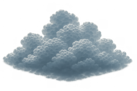 Puffy white cumulus cloud forming, creating a weather element with transparent background, isolated for design