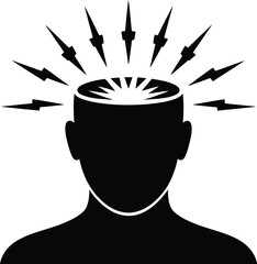 Silhouette of a human head with arrows pointing inwards isolated on white background