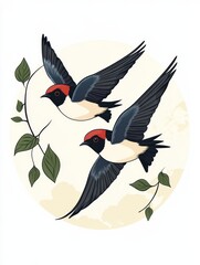 Cartoon swallow flying map