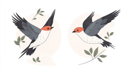 Cartoon swallow flying map