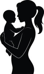 Mother holding baby silhouette isolated on white background