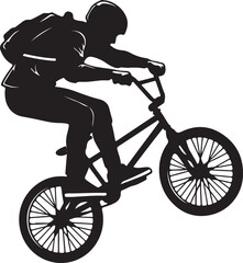 Fototapeta premium Silhouette of aBMX rider performing a trick on a bicycle with a backpack vector illustration also transparent background