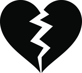 Black broken heart silhouette isolated on white background