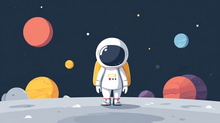 Cosmic Planet and Astronaut Cartoon Illustration