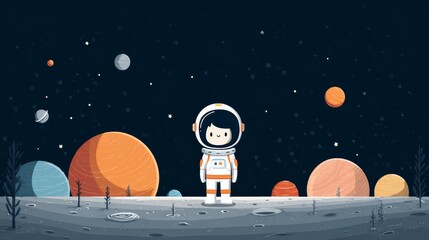 Cosmic Planet and Astronaut Cartoon Illustration