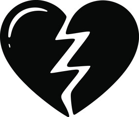 Black silhouette of a broken heart isolated on white background