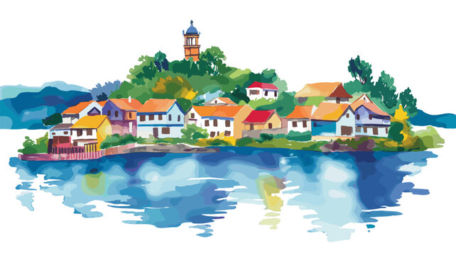Chiloe Island. Chiloe Island hand drawn watercolor illustration