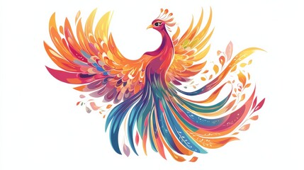 Colorful Phoenix Spreading Wings Decoration Illustration