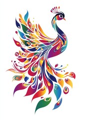 Colorful Phoenix Spreading Wings Decoration Illustration