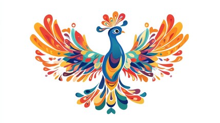 Colorful Phoenix Spreading Wings Decoration Illustration