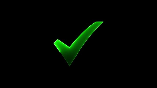 Animated Neon Tick Mark Icon. True sign in neon style. Glowing neon light Check mark icon and tick mark icon animation on black background. 