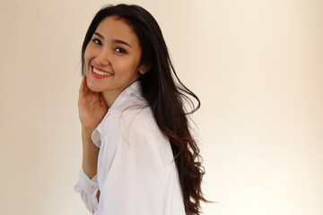 Close-up beautiful Asia woman selfie portrait at home.