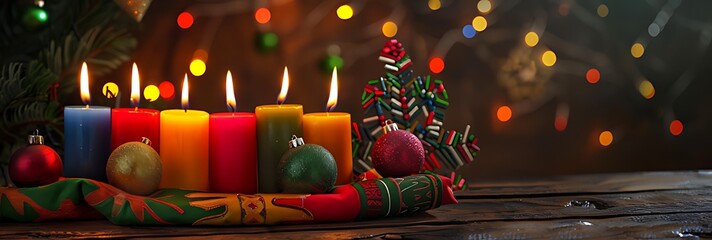 Fototapeta premium Warm glow of advent candles and festive christmas decorations close up