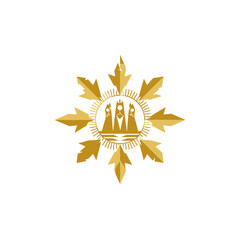Naklejka premium Golden crown emblem surrounded by leaves on white background