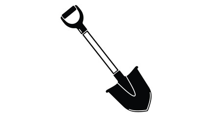 A simple black and white illustration of a garden digging shovel