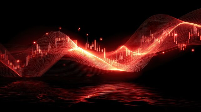 Dynamic Abstract Visualization of Stock Market Trends and Financial Data in Red Light Waves - Powered by Adobe