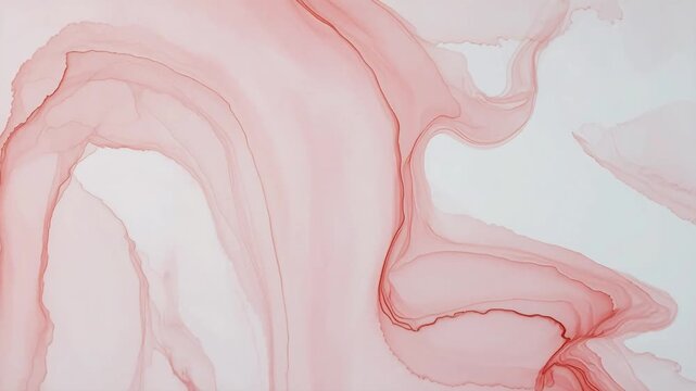 Liquid ink flow creates soft watercolor blush swirl love backdrop, delicate pastel red tones merge seamlessly across the canvas, forming a gentle romantic background wallpaper.