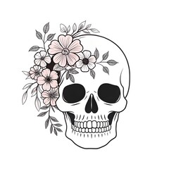 Minimalist Skull with Flowers | Trendy Streetwear Graphic Design