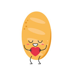 Bread loaf cute character cartoon love heart happy emotions icon vector illustration.