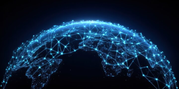 A sci fi representation of global governance achieved through blockchain collaboration, with document led compliance and hyperconnected communities