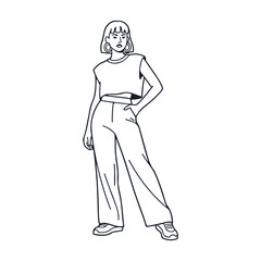 Minimal line art illustration of a confident woman standing in casual outfit