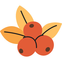 Stylized Illustration of Red Berries with Yellow Leaves on a Transparent Background