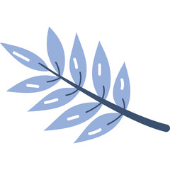 Stylized Light Blue Leaf Branch on Transparent Background Simple Botanical Illustration