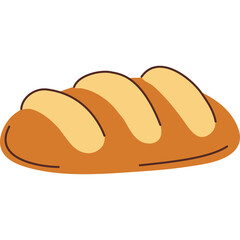 Stylized loaf of bread with golden brown crust and three scored sections on a transparent background a simple illustration
