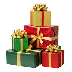 Obraz premium Wrapped Gifts: A collection of meticulously wrapped gifts, adorned with elegant bows in various colors, poised, a festive display of joy and anticipation.