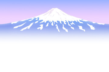 富士山と霞、雲、雪、夕日又は朝日の背景イラスト