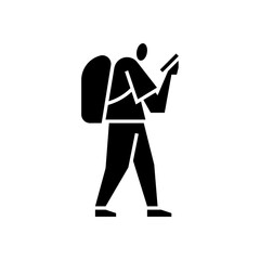 a man scrolling smartphone glyph icon. addicted smartphone illustration.