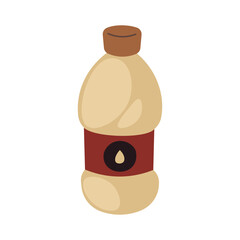 Simple cartoon bottle with brown cap and red label against a white background