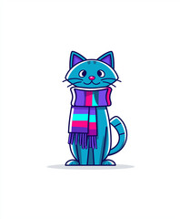 Happy cartoon cat with Bright Scarf, Isolated vector style illustration