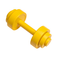 Isometric view of a bright yellow dumbbell, isolated on a black background