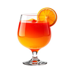 Refreshing layered cocktail with orange slice garnish, set against a black background