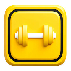 Vibrant yellow square icon with a 3D dumbbell, outlined in black