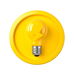 Yellow coin with a lightbulb containing a lightning bolt, set against a black background