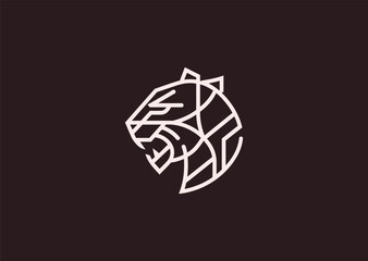 An abstract panther logo drawn in fluid geometric lines, emphasizing agility and strength with dynamic contours and modern minimalism in vector form