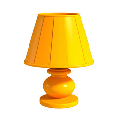 3D render of a bright yellow table lamp against a black background, studio shot