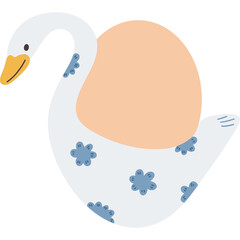 Stylized White Swan Illustration With Blue Floral Accents and Peach Colored Body Transparent Background